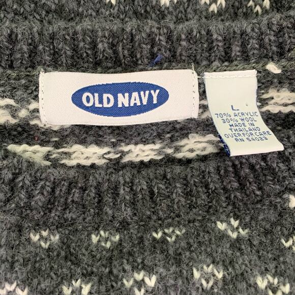 Old Navy L Wool Blend Grey White Nordic Sweater - Picture 3 of 4